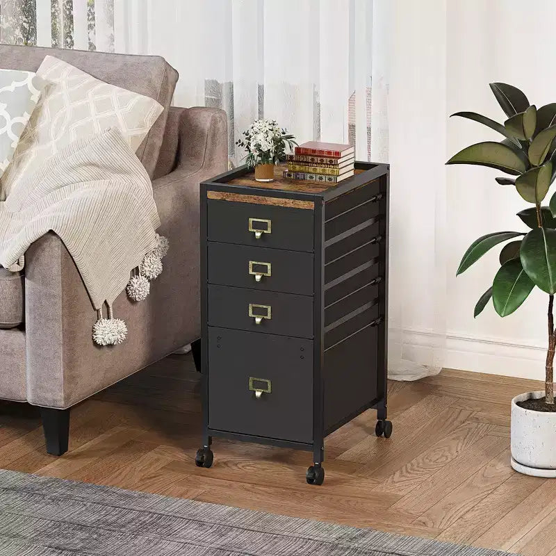 Chest of Drawers, 4 Fabric Drawers Storage Unit, Mobile File Cabinet, Vertical Under Desk File Storage with Wheels