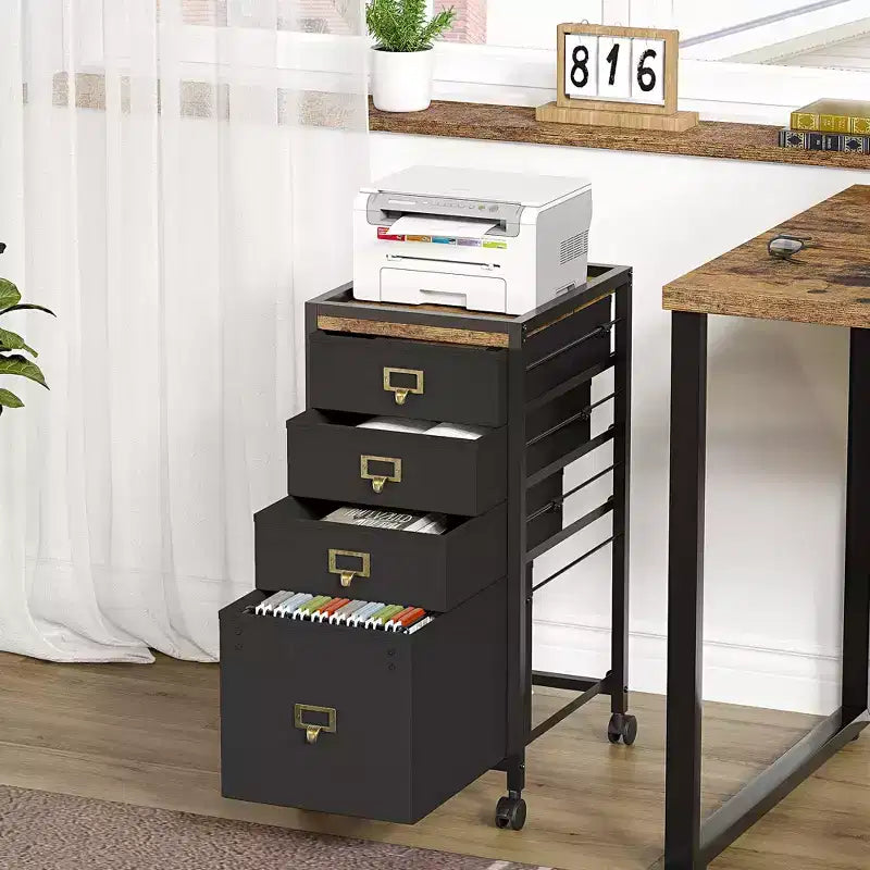 Chest of Drawers, 4 Fabric Drawers Storage Unit, Mobile File Cabinet, Vertical Under Desk File Storage with Wheels