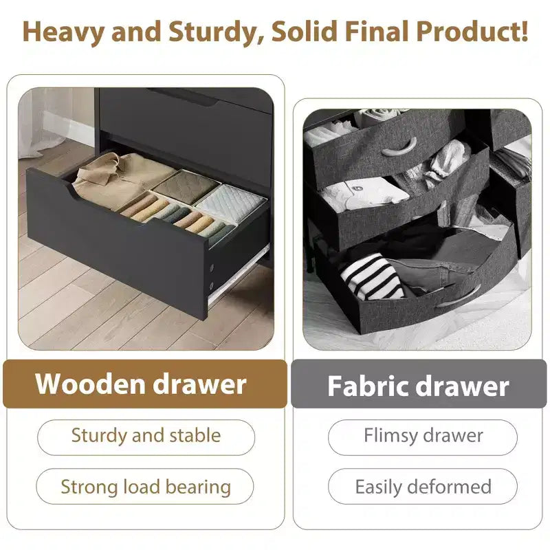 Dresser, Freestanding Horizontal Drawer with Storage, Wooden Closet Chest Storage