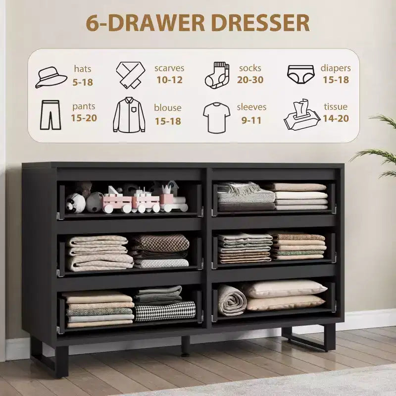 Dresser, Freestanding Horizontal Drawer with Storage, Wooden Closet Chest Storage