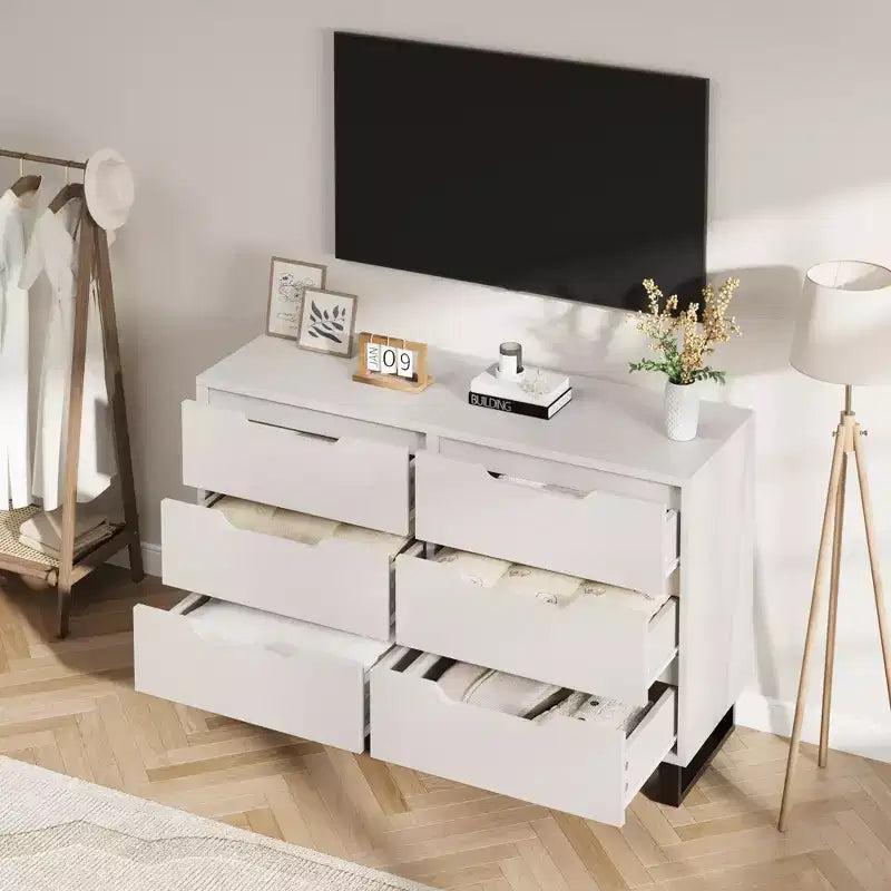 Dresser, Freestanding Horizontal Drawer with Storage, Wooden Closet Chest Storage