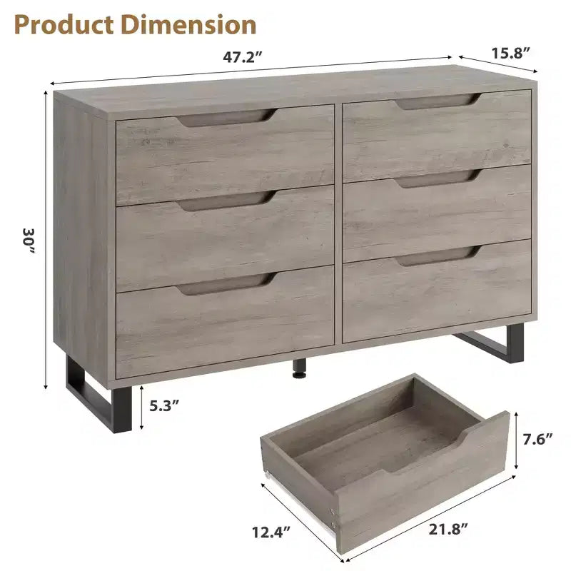 Dresser, Freestanding Horizontal Drawer with Storage, Wooden Closet Chest Storage