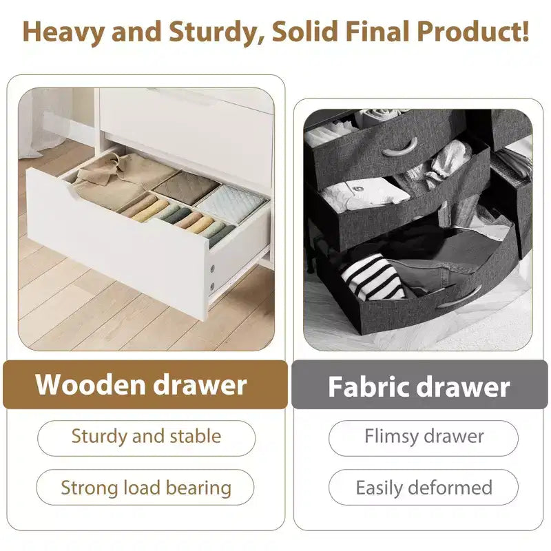 Dresser, Freestanding Horizontal Drawer with Storage, Wooden Closet Chest Storage