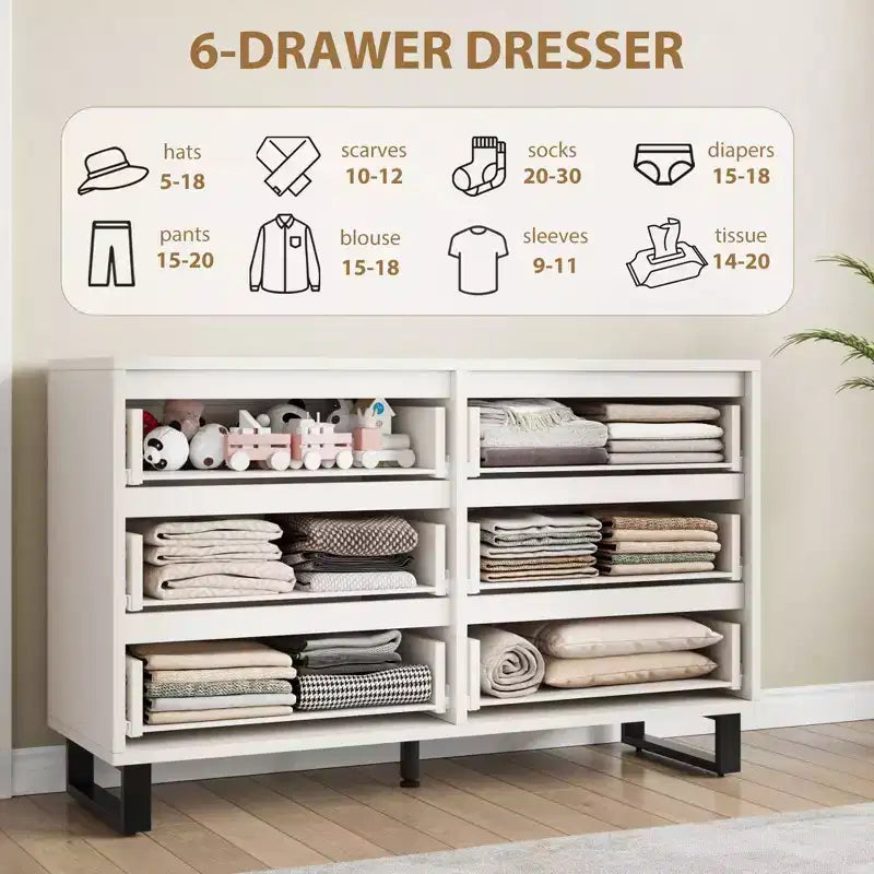Dresser, Freestanding Horizontal Drawer with Storage, Wooden Closet Chest Storage