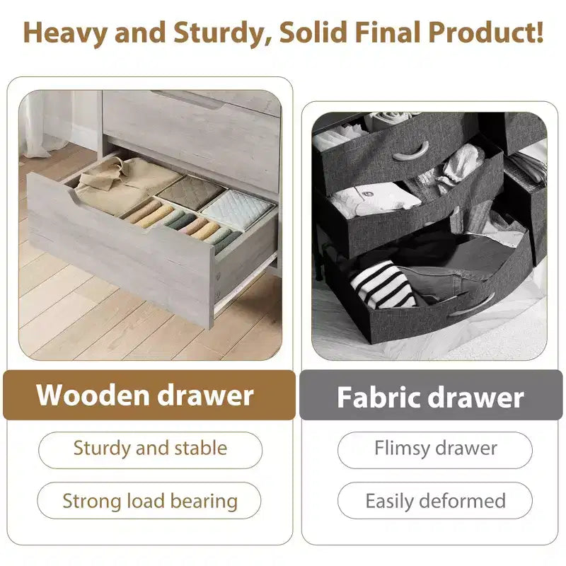 Dresser, Freestanding Horizontal Drawer with Storage, Wooden Closet Chest Storage