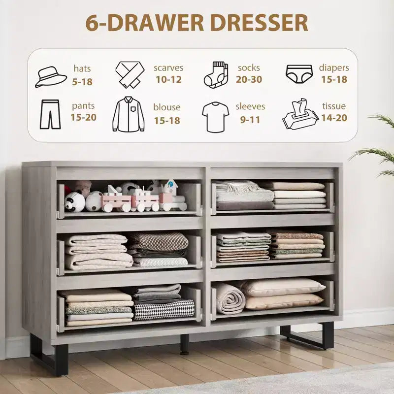 Dresser, Freestanding Horizontal Drawer with Storage, Wooden Closet Chest Storage