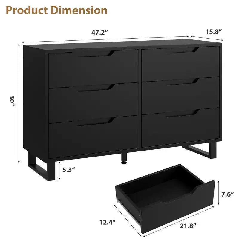 Dresser, Freestanding Horizontal Drawer with Storage, Wooden Closet Chest Storage
