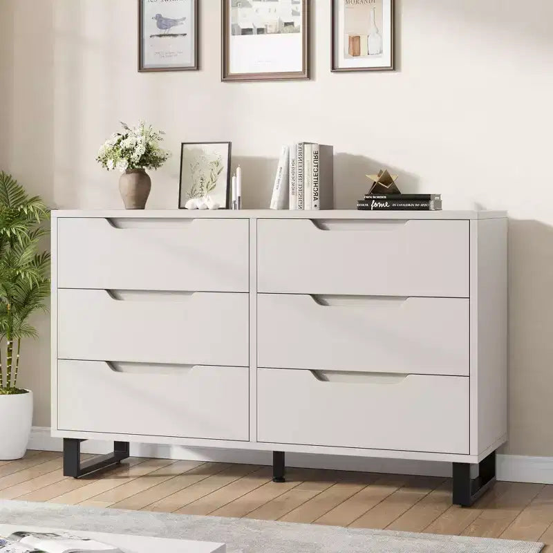 Dresser, Freestanding Horizontal Drawer with Storage, Wooden Closet Chest Storage