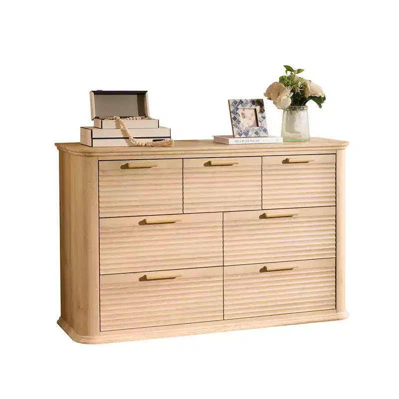 Fluted 52 Modern Wood Dresser with 7 Drawers, Curved Design for Living Room & Hallway Storage