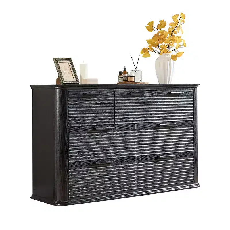 Fluted 52 Modern Wood Dresser with 7 Drawers, Curved Design for Living Room & Hallway Storage