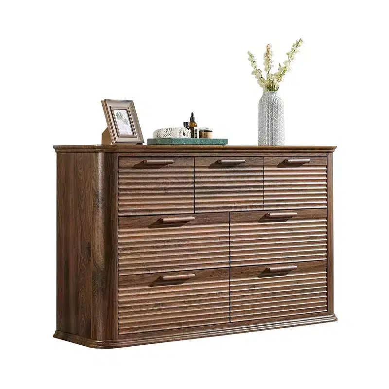 Fluted 52 Modern Wood Dresser with 7 Drawers, Curved Design for Living Room & Hallway Storage