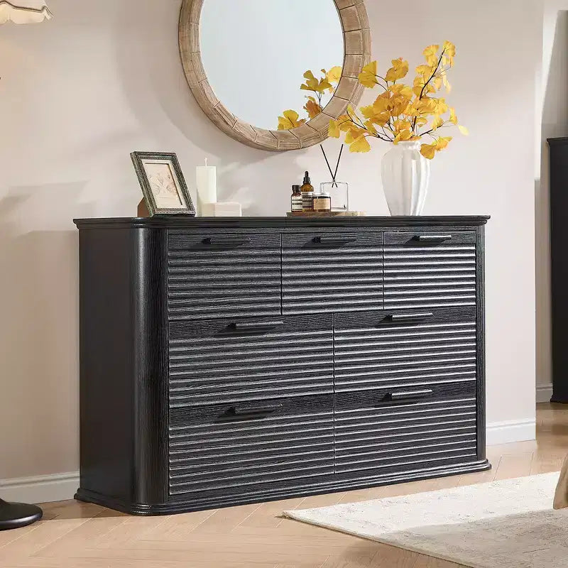 Fluted 52 Modern Wood Dresser with 7 Drawers, Curved Design for Living Room & Hallway Storage