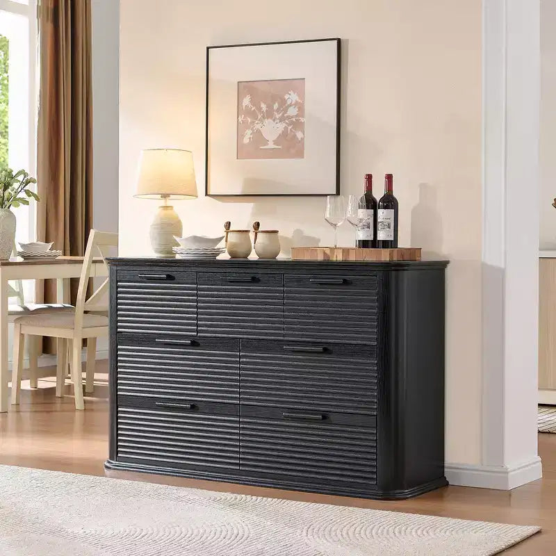 Zeus & Ruta Fluted 52 Modern Wood Dresser with 7 Drawers, Curved Design for Living Room & Hallway Storage