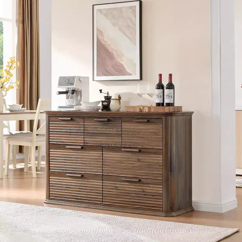 Fluted 52 Modern Wood Dresser with 7 Drawers, Curved Design for Living Room & Hallway Storage