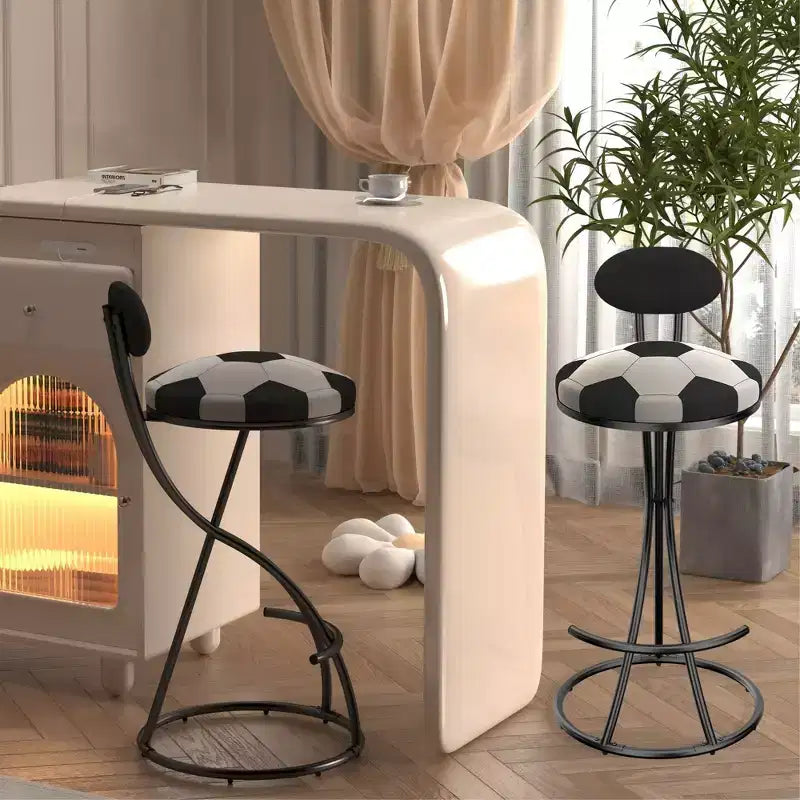 Set of 2 Football-Theme Metal Bar Stools,Counter Height Bar Chairs with S-Shaped Metal Frame & Round Cushion,Dining Chair for Kitchen,Bar