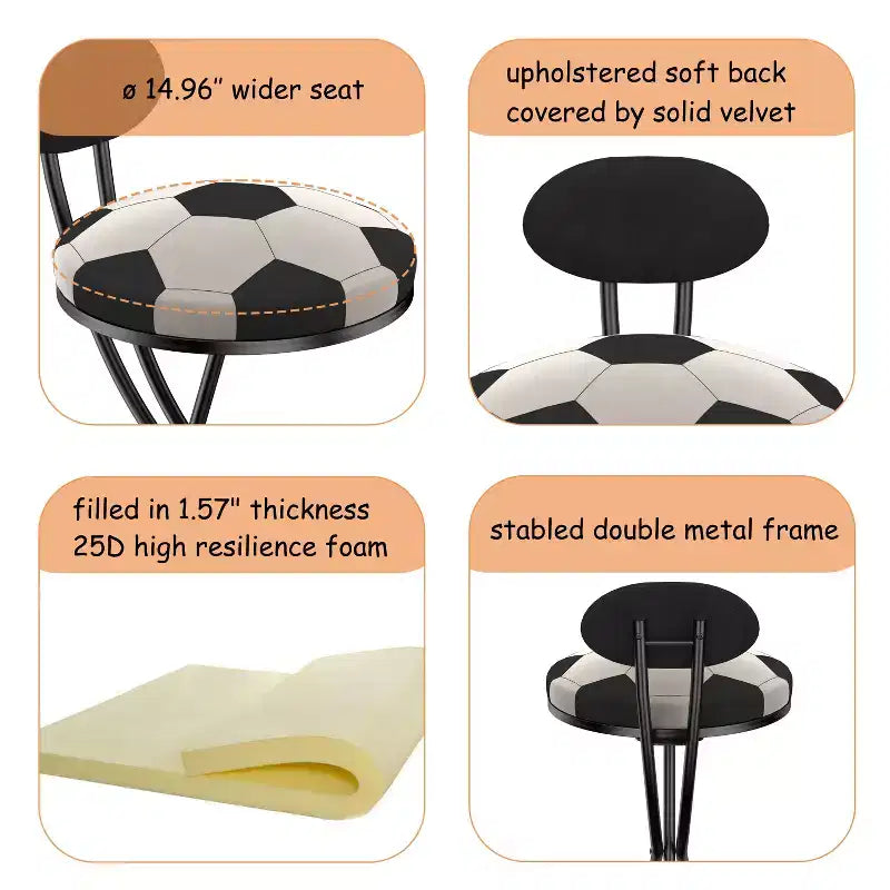 Set of 2 Football-Theme Metal Bar Stools,Counter Height Bar Chairs with S-Shaped Metal Frame & Round Cushion,Dining Chair for Kitchen,Bar