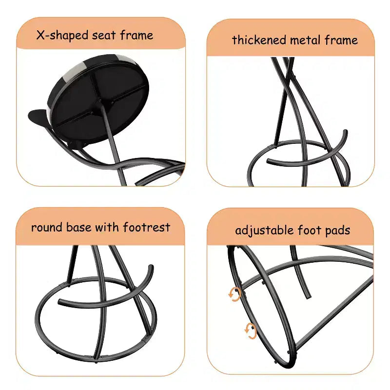 Set of 2 Football-Theme Metal Bar Stools,Counter Height Bar Chairs with S-Shaped Metal Frame & Round Cushion,Dining Chair for Kitchen,Bar