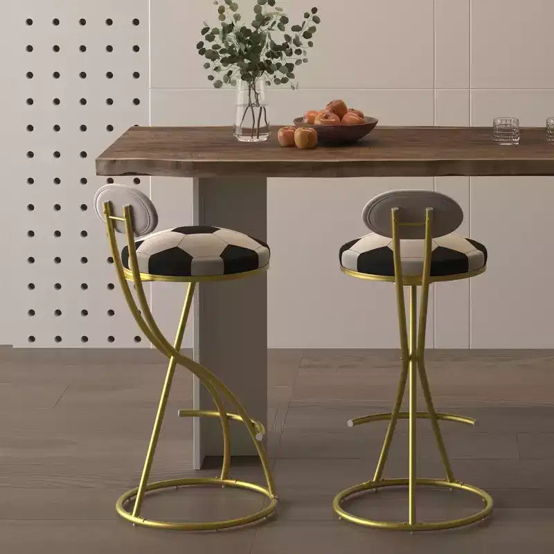 Set of 2 Football-Theme Metal Bar Stools,Counter Height Bar Chairs with S-Shaped Metal Frame & Round Cushion,Dining Chair for Kitchen,Bar