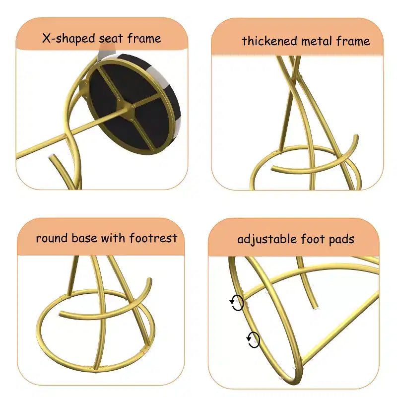 Set of 2 Football-Theme Metal Bar Stools,Counter Height Bar Chairs with S-Shaped Metal Frame & Round Cushion,Dining Chair for Kitchen,Bar