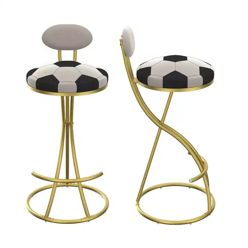 Set of 2 Football-Theme Metal Bar Stools,Counter Height Bar Chairs with S-Shaped Metal Frame & Round Cushion,Dining Chair for Kitchen,Bar