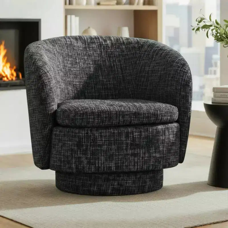Fauteuil crapaud pivotant moderne avec dossier incurvé, fauteuil en tissu rembourré avec assise matelassée pour salon ou chambre à coucher