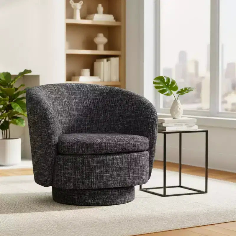 Fauteuil crapaud pivotant moderne avec dossier incurvé, fauteuil en tissu rembourré avec assise matelassée pour salon ou chambre à coucher