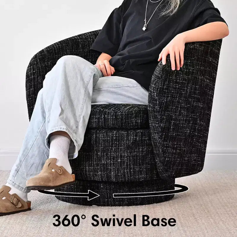 Fauteuil crapaud pivotant moderne avec dossier incurvé, fauteuil en tissu rembourré avec assise matelassée pour salon ou chambre à coucher