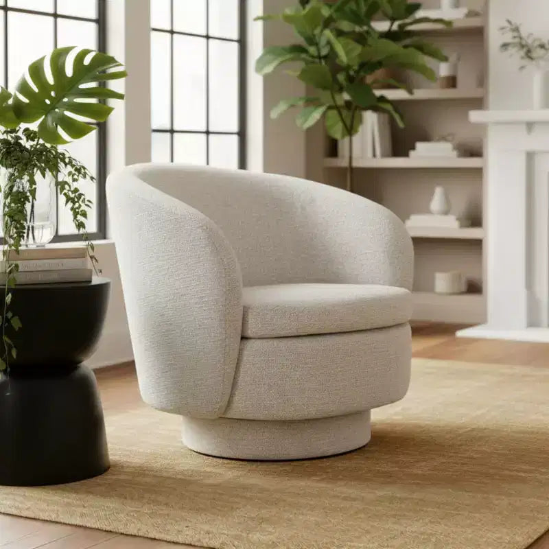Modern Swivel Barrel Accent Chair with Curved Back, Upholstered Fabric Chair with Padded Seat for Living Room or Bedroom