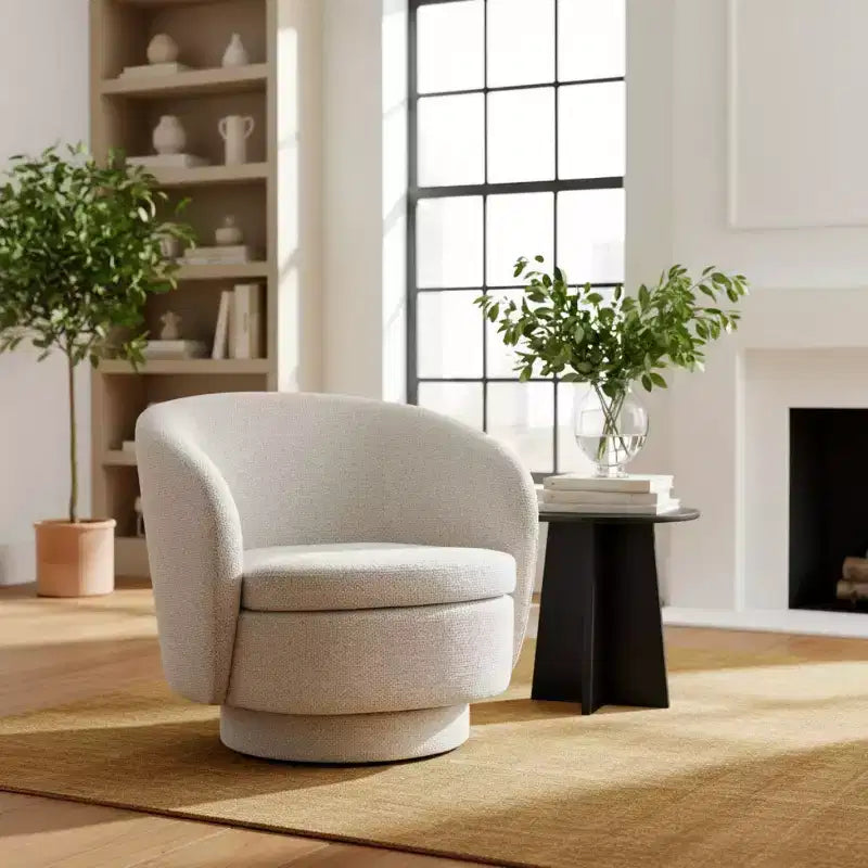 Modern Swivel Barrel Accent Chair with Curved Back, Upholstered Fabric Chair with Padded Seat for Living Room or Bedroom