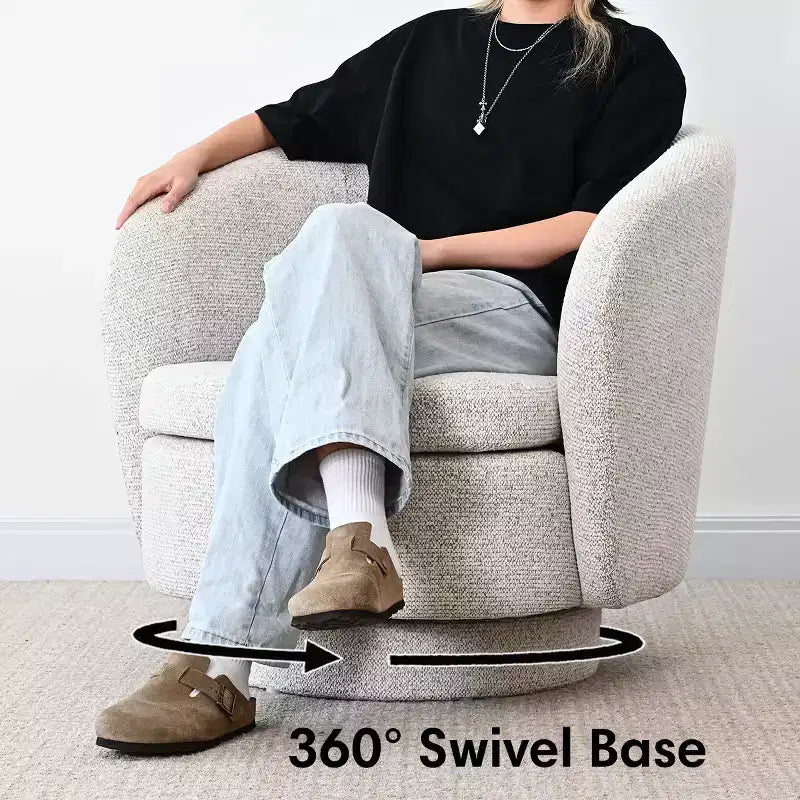 Fauteuil crapaud pivotant moderne avec dossier incurvé, fauteuil en tissu rembourré avec assise matelassée pour salon ou chambre à coucher