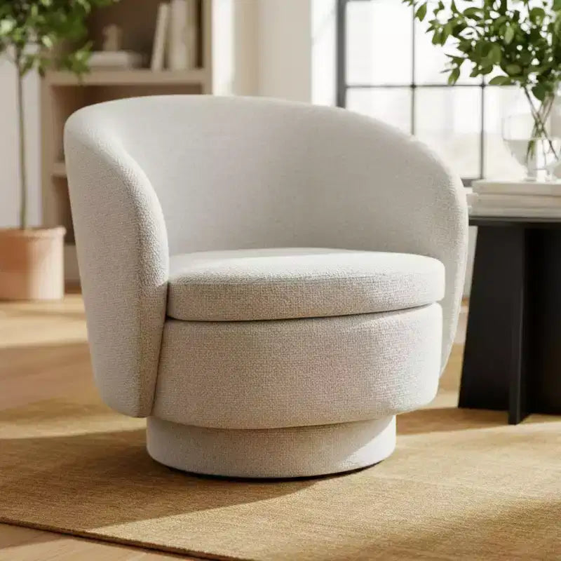 Modern Swivel Barrel Accent Chair with Curved Back, Upholstered Fabric Chair with Padded Seat for Living Room or Bedroom-Panipeachy