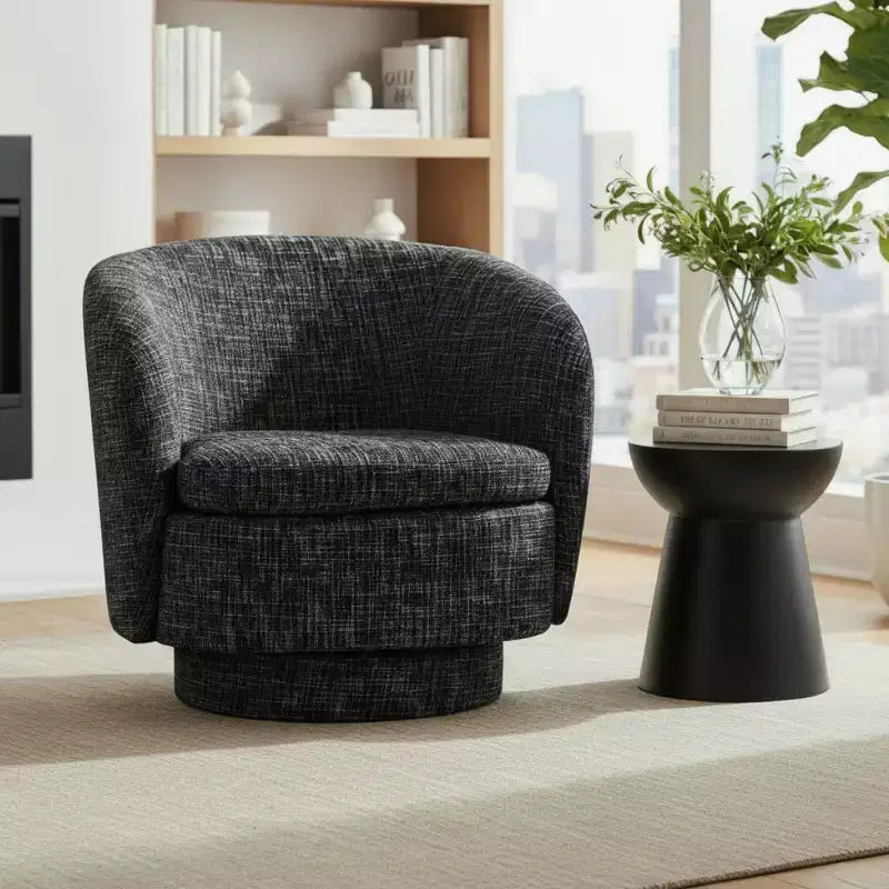 Modern Swivel Barrel Accent Chair with Curved Back, Upholstered Fabric Chair with Padded Seat for Living Room or Bedroom