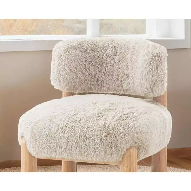 Modern Accent Chair,Armless Chairs with Curved Backrest,Wooden Legs,Fur Fabric Upholstered Lounge Chair for Living Room,Bedroom,Balcony