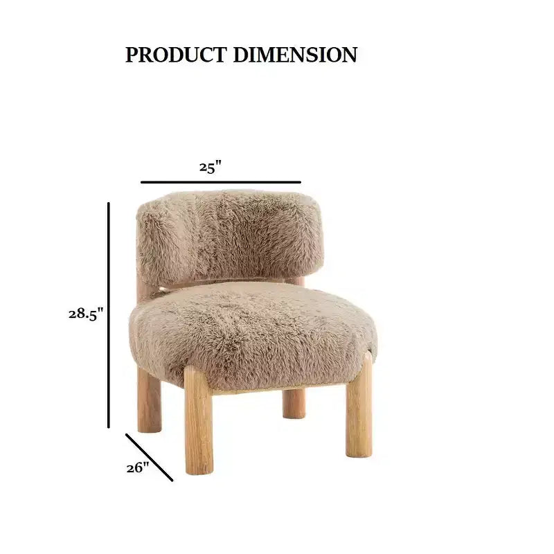 Modern Accent Chair,Armless Chairs with Curved Backrest,Wooden Legs,Fur Fabric Upholstered Lounge Chair for Living Room,Bedroom,Balcony