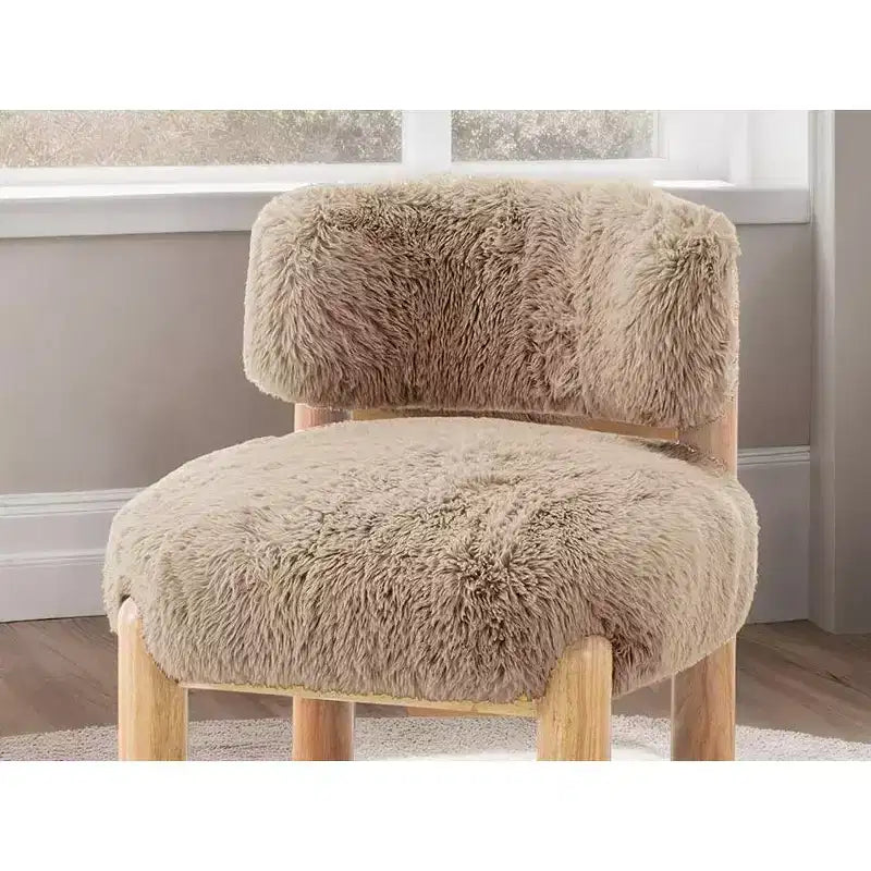 Modern Accent Chair,Armless Chairs with Curved Backrest,Wooden Legs,Fur Fabric Upholstered Lounge Chair for Living Room,Bedroom,Balcony