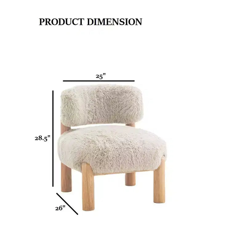 Modern Accent Chair,Armless Chairs with Curved Backrest,Wooden Legs,Fur Fabric Upholstered Lounge Chair for Living Room,Bedroom,Balcony