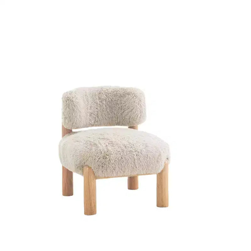 Modern Accent Chair,Armless Chairs with Curved Backrest,Wooden Legs,Fur Fabric Upholstered Lounge Chair for Living Room,Bedroom,Balcony