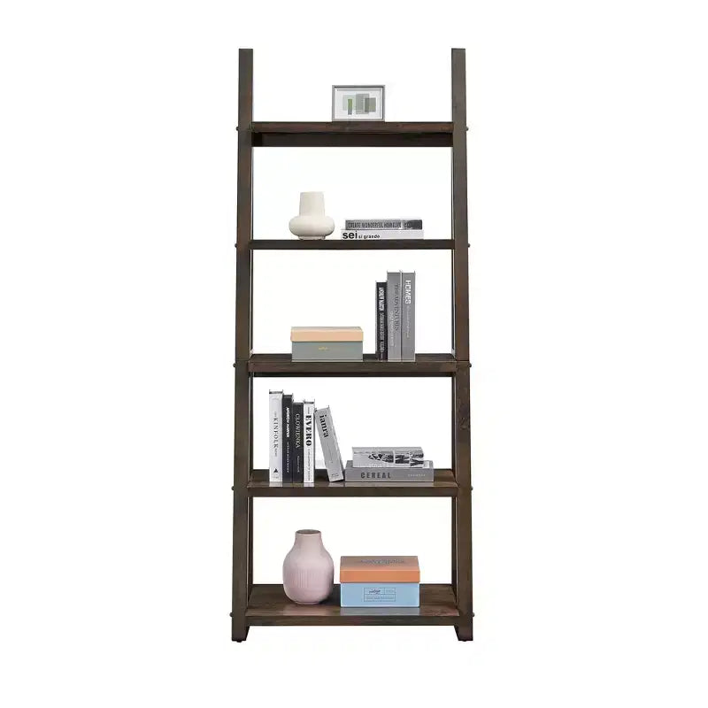 5-Tier Ladder Shelf,Storage Rack with Rubberwood Frame,Bookcase for Bedroom,Living Room,Home Office,Kitchen