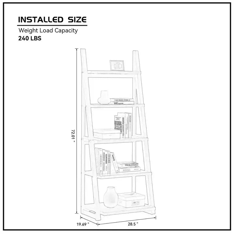 5-Tier Ladder Shelf,Storage Rack with Rubberwood Frame,Bookcase for Bedroom,Living Room,Home Office,Kitchen