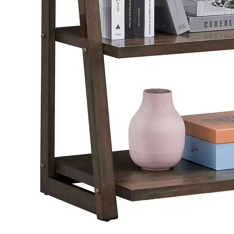 5-Tier Ladder Shelf,Storage Rack with Rubberwood Frame,Bookcase for Bedroom,Living Room,Home Office,Kitchen