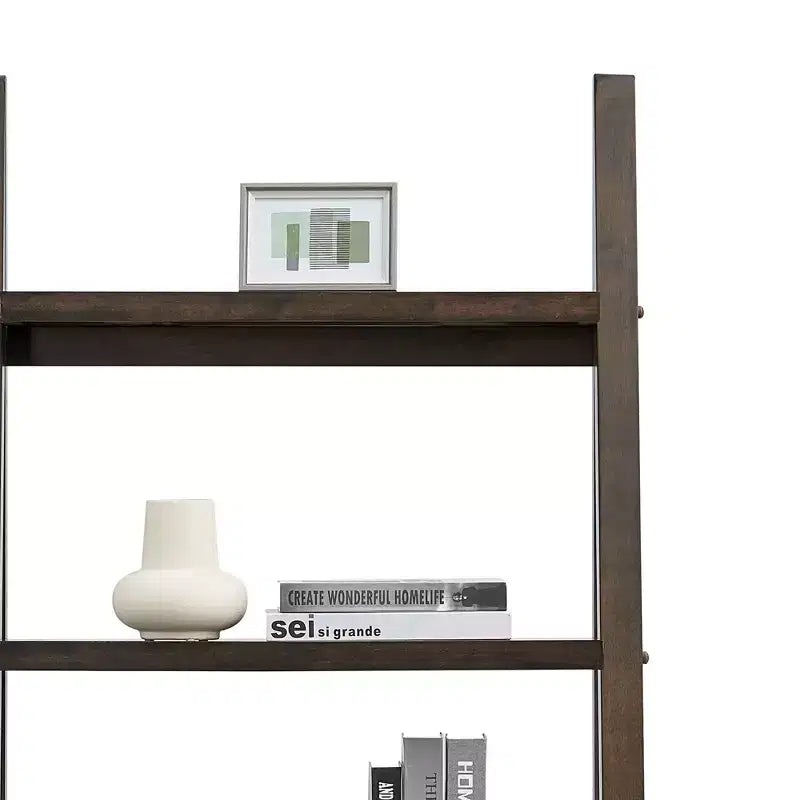 5-Tier Ladder Shelf,Storage Rack with Rubberwood Frame,Bookcase for Bedroom,Living Room,Home Office,Kitchen