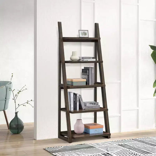 TUYOHW 5-Tier Ladder Shelf,Storage Rack with Rubberwood Frame,Bookcase for Bedroom,Living Room,Home Office,Kitchen