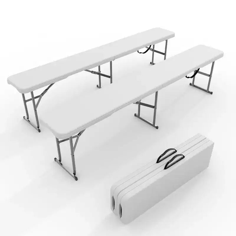 6Ft Portable Folding Bench,2 Pack Portable Plastic Bench Seat, Heavy-Duty Outdoor Bench Seat with Carrying Handle, Foldable Bench for Camping, Sports