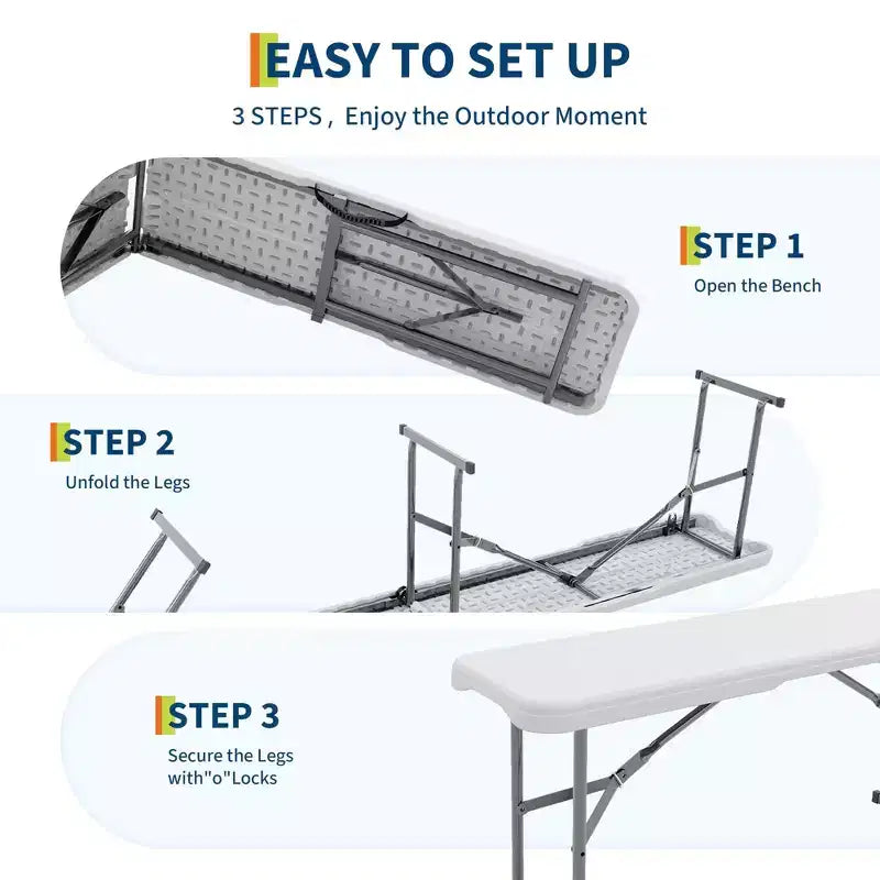 6Ft Portable Folding Bench,2 Pack Portable Plastic Bench Seat, Heavy-Duty Outdoor Bench Seat with Carrying Handle, Foldable Bench for Camping, Sports