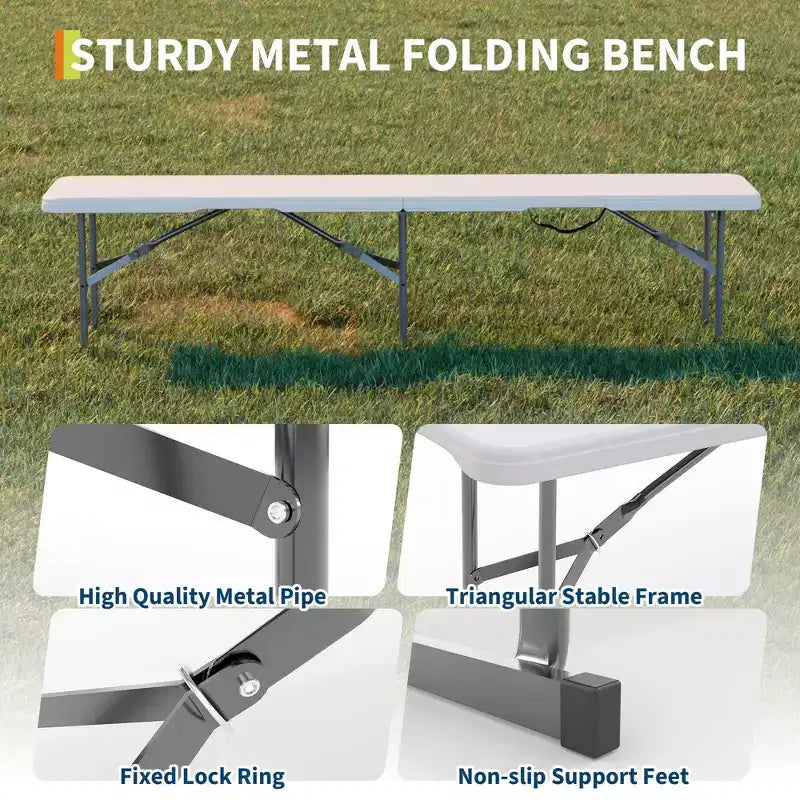 6Ft Portable Folding Bench,2 Pack Portable Plastic Bench Seat, Heavy-Duty Outdoor Bench Seat with Carrying Handle, Foldable Bench for Camping, Sports
