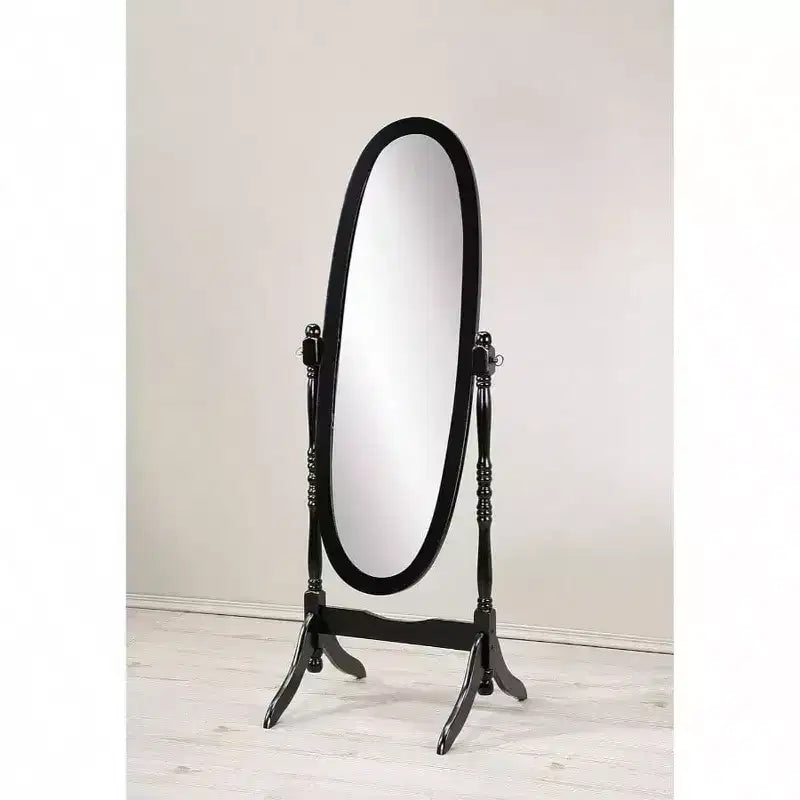 Traditional Black Queen Anne Cheval Mirror. Wood Floor-Standing, Full-Length Tilting Mirror for Elegant Home Decor
