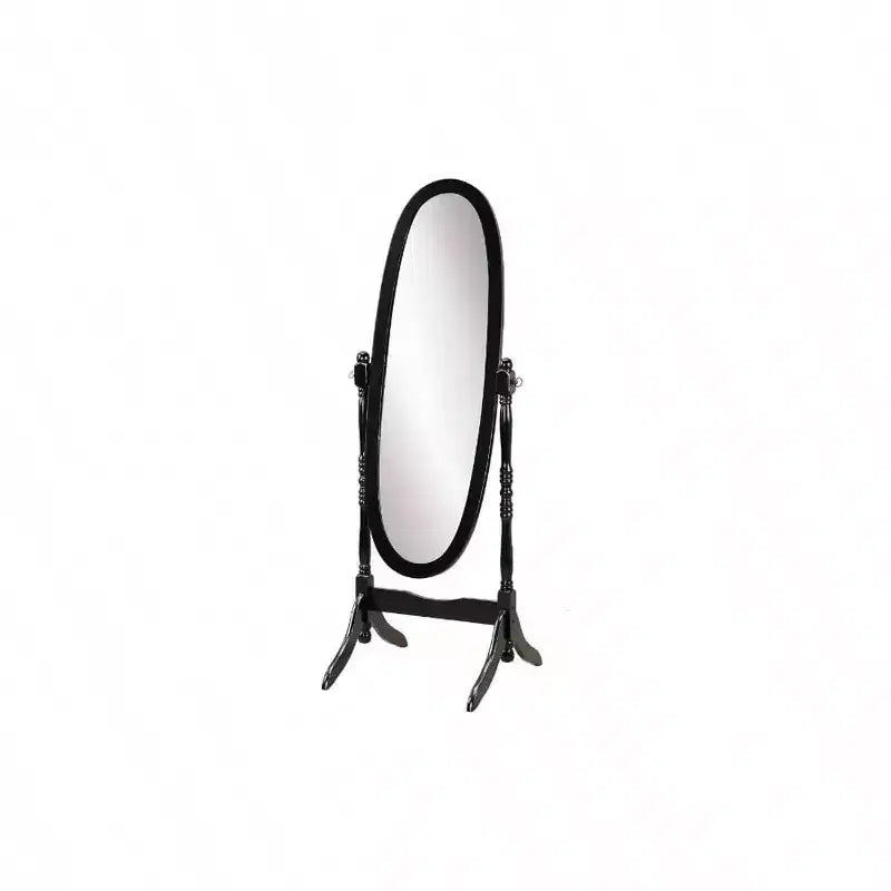 Traditional Black Queen Anne Cheval Mirror. Wood Floor-Standing, Full-Length Tilting Mirror for Elegant Home Decor