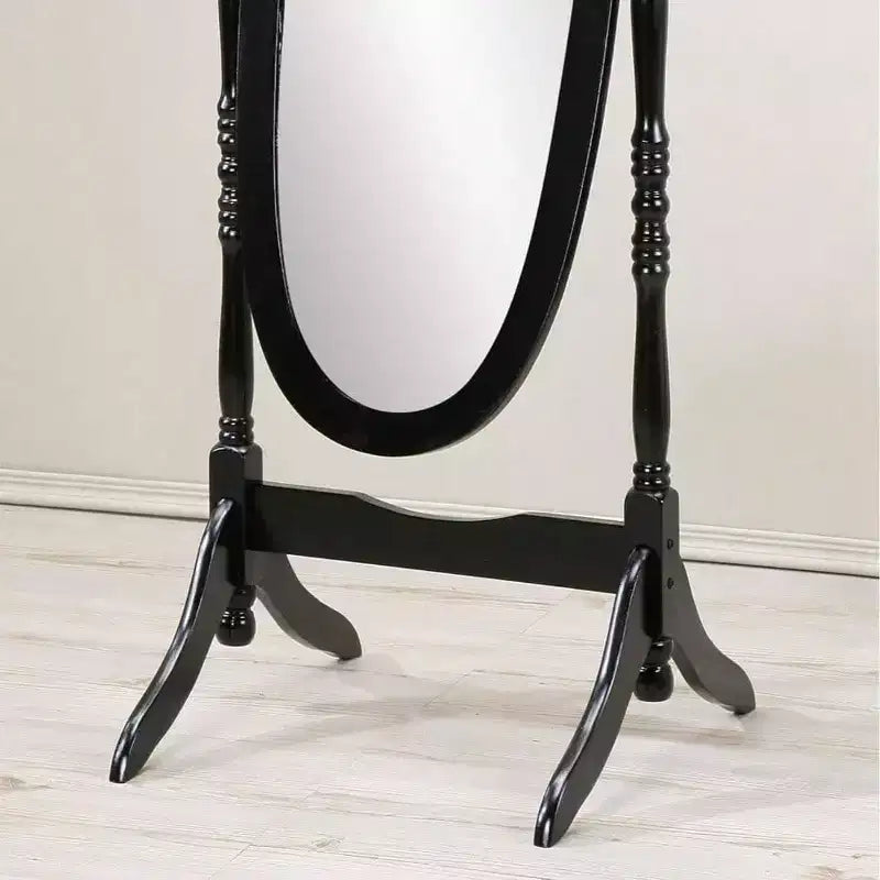 Traditional Black Queen Anne Cheval Mirror. Wood Floor-Standing, Full-Length Tilting Mirror for Elegant Home Decor