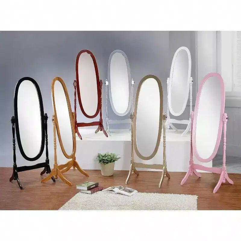 Traditional Black Queen Anne Cheval Mirror. Wood Floor-Standing, Full-Length Tilting Mirror for Elegant Home Decor