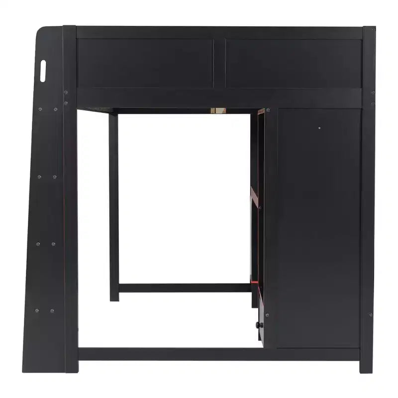 Lit superposé mi-hauteur de jeu en bois pleine grandeur avec bureau intégré, armoire, LED et tiroir, noir+rouge